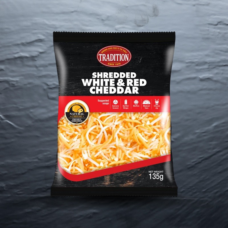 Tradition Shredded White & Red Cheddar Cheese 135g (Chilled